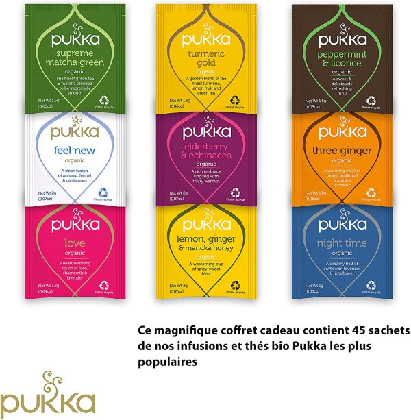 Pukka Coffret Thés Et Infusions Sélection, Idée Cadeau, Sélection De D'Infusions Biologiques Ayurvédiques Issus Du Commerce Equitable, 100% Bio (1 Boite, 45-Sachets) – Image 6