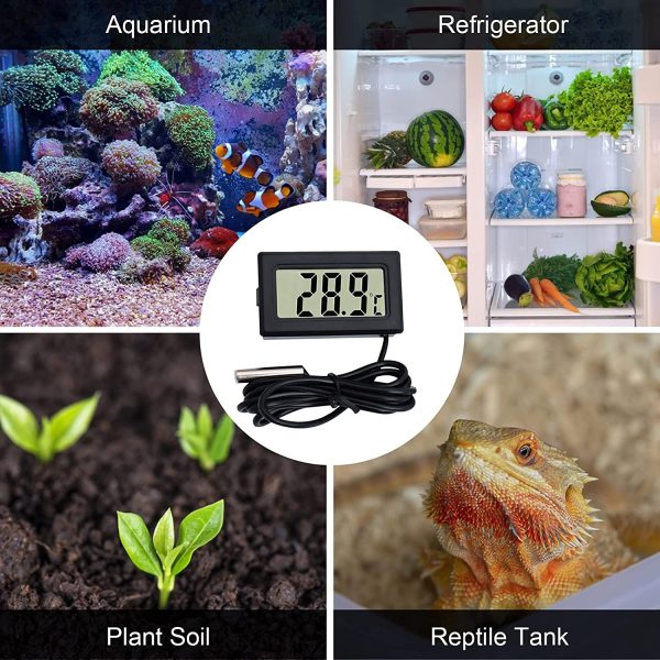 DIFCUL Mini Thermomètre Moniteur de température de thermomètre LCD numérique avec sonde externe pour voiture/réfrigérateur/aquarium/réservoir de poissons/chambre (3 pièces noir) – Image 5