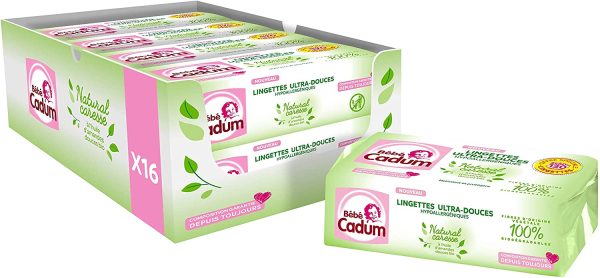 Bébé Cadum Lingettes à l'Huile d'Amande Douce Bio, Pour Visage, Corps et Mains, Hypoallergéniques, Lot de 8 x 120 Lingettes – Image 2