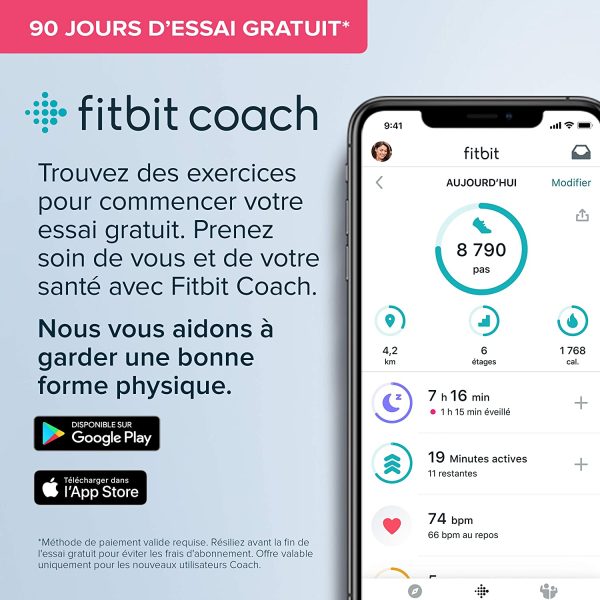 Bracelet d'Activité Fitbit Charge 4 pour La Santé et Le Sport avec Gps, Suivi de leNatation et Jusqu'à 7 Jours – Image 2