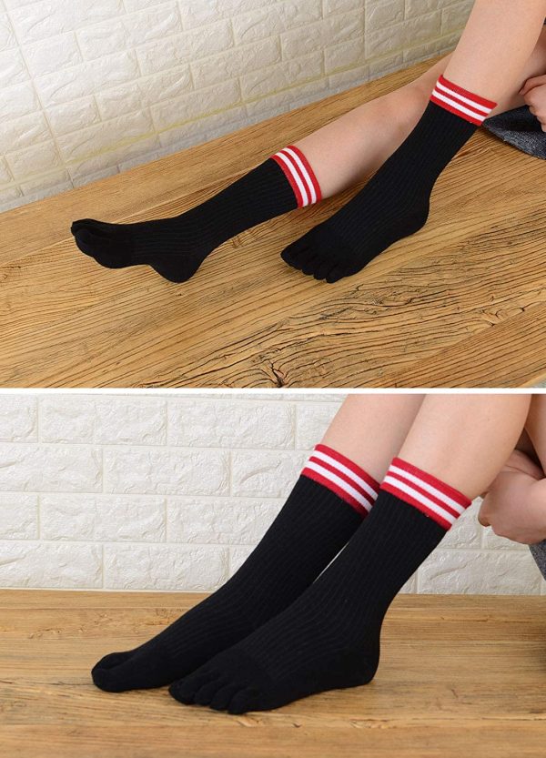 Chaussette à Doigts Femme Chaussettes Orteils Séparés de Sport en Coton, Femme Chaussette Doigt de Pied, doux et respirant, 4/5 paires