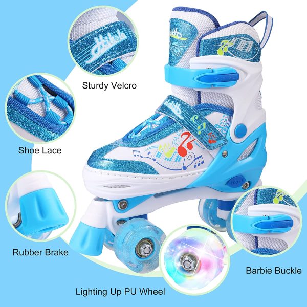 Hikole Patin a Roulette Fille Roller Enfant 4 Roues avec Lumineuses Patins à roulettes Réglables Respirant Protection Complète pour Enfants Débutants