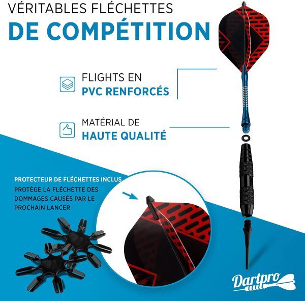 DartPro Fléchettes avec pointe en plastique - 12 fléchettes pour cible électronique [18g] - Jeu de fléchettes professionnel [incl. 6 tiges + 21 ailettes] – Image 5