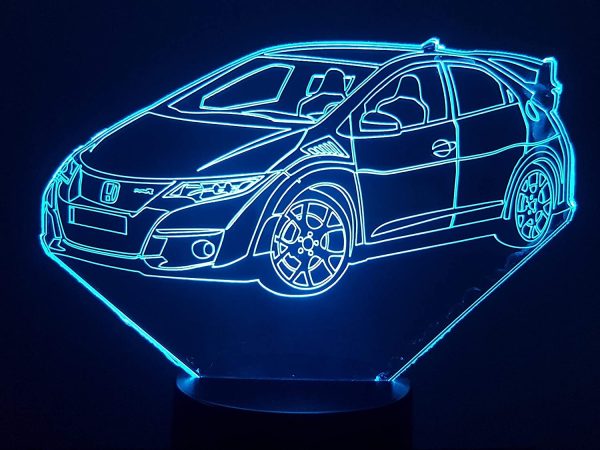 HON CIVIC type R (2), lampe 3D à LED - led illusion 3D - 7 Couleurs – Image 5