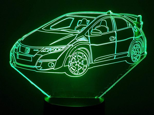 HON CIVIC type R (2), lampe 3D à LED - led illusion 3D - 7 Couleurs – Image 3