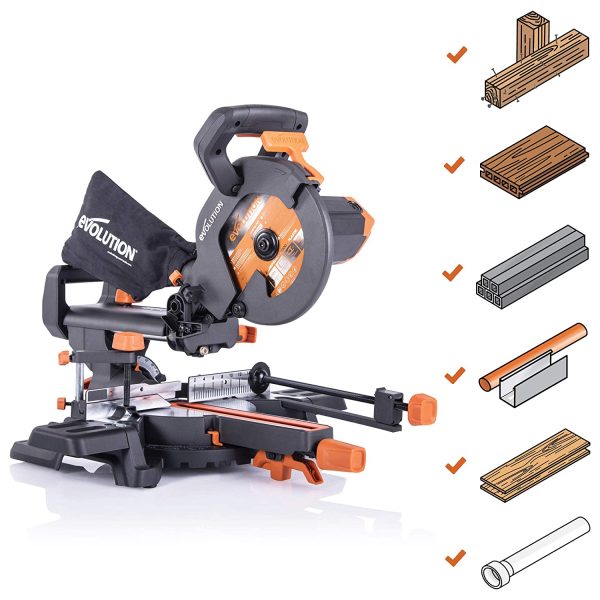 Evolution Power Tools - Scie à Onglets Coulissante Multi-Matériaux R210SMS+ avec le Pack Plus, 210 mm (230 V) & Lame Diamant, 210 mm – Image 3