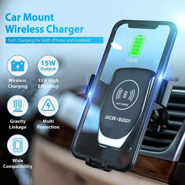 Chargeur sans Fil Voiture, Chargeur Induction Voiture, Support Téléphone sans Fil, Porte téléphone, Charge Rapide Qi 15W/10W/7.5W/5W, Verrouillage Automatique, Stable et sécurisée