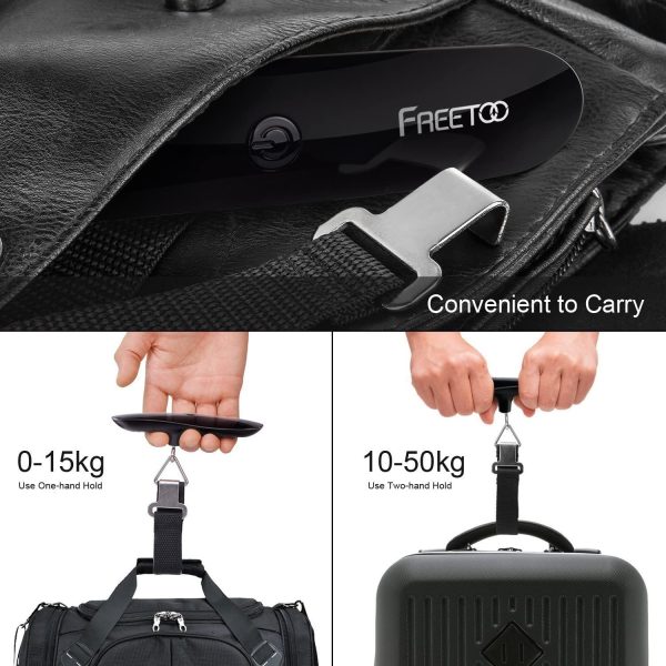 FREETOO Pese Bagage Electronique Balance Portable Pese Bagages Numérique Max 50Kg/110Lb (LB,g,Oz,kg) Balance électronique/Fonction Tare/Voyage/Shopping/Poste/Usage Domestique/Extérieur (Elégant Noir) – Image 5