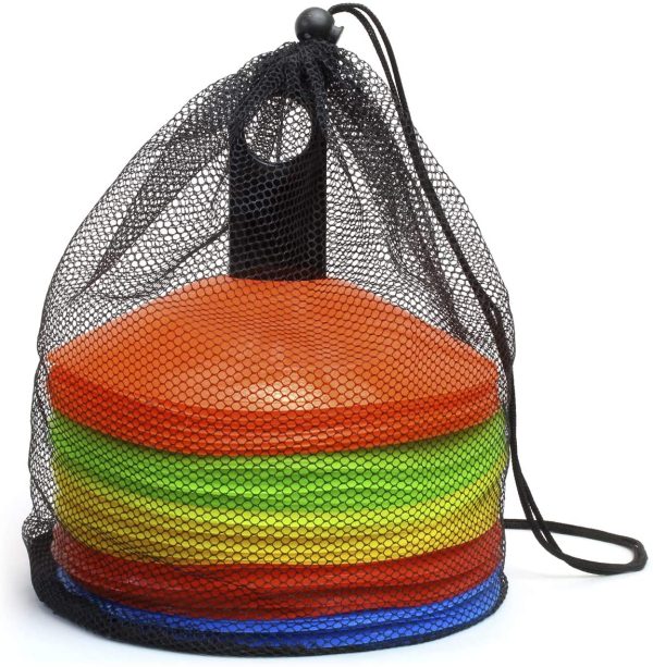 CampTeck U6859 Lot de 50 cônes de marqueurs en Plastique Mini disques de marqueurs spatiaux avec poignée de Transport et Sac en Filet - Multicolore – Image 4