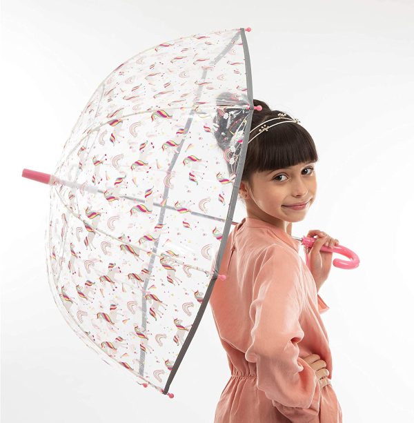 SMARTBULLE Parapluie Enfant Transparent Cloche - Bordure Fluorescente : Résistant au Vent ; Diamètre=71cm ; Ouverture Manuel ; Parapluie Fille ; Motif : Licorne – Image 2