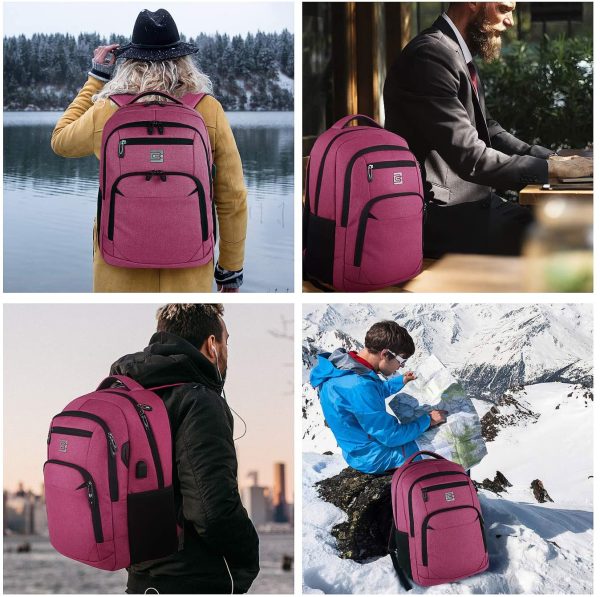 marcello Sac à Dos Ordinateur 15.6 Pouces avec USB Charging Port, Résistant à l'eau Sac a Dos PC Portable et Sac à Dos Grande Capacité, Portable pour Loisirs Affaire Scolaire (15,6 Pouces, Rose) – Image 2