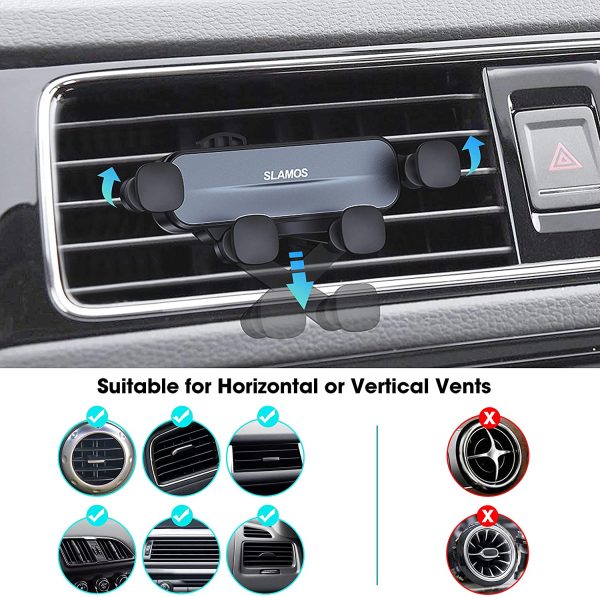 SLAMOS Support Téléphone Voiture, Support à Grille d'aération Gravité Porte Téléphone Voiture Verrouillage Automatique Rotation 360° avec Clip Stable pour Smartphones et GPS 4.7-6.5 Pouces – Image 4