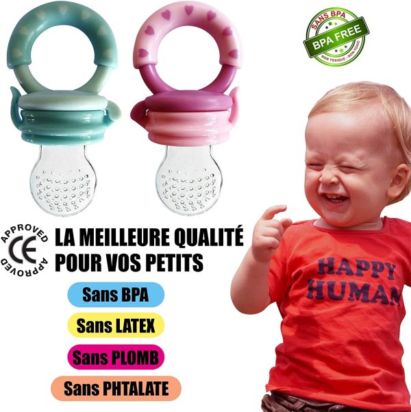 BEBI BORN Tetine Grignoteuse Bebe, Grignoteuse Bébé + 3 Tailles de Tétines silicone sans BPA pour enfants de 3 à 24 mois, Diversification Alimentaire Bébé, Anneau de Dentition (Boite Rangement inclus) – Image 8