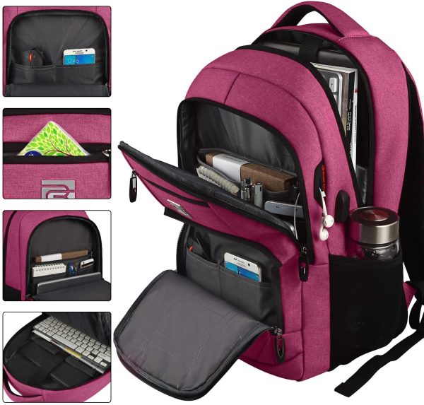 marcello Sac à Dos Ordinateur 15.6 Pouces avec USB Charging Port, Résistant à l'eau Sac a Dos PC Portable et Sac à Dos Grande Capacité, Portable pour Loisirs Affaire Scolaire (15,6 Pouces, Rose) – Image 6