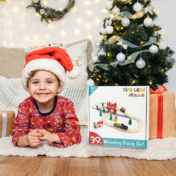 Circuit Train Enfant,Train en Bois (magnétique)& Rails Pack(39 pcs),Compatible avec Brio, Thomas, Lidl et d'autres Marques Populaires. – Image 2