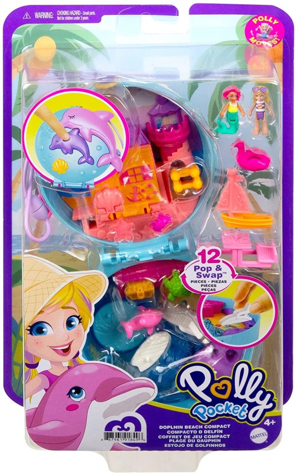 Polly Pocket Coffret Univers La Plage des Dauphins, mini-figurines Polly et sirène, 5 surprises et 12 accessoires, jouet pour enfant, GTN20 – Image 5