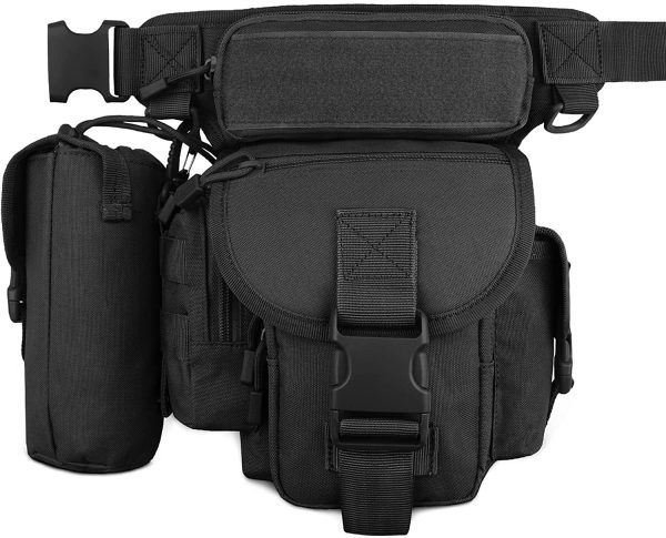 flintronic Sac de Jambe Tactique avec Porte-Bouteille, Imperméable Sac a Outils Sac de Cuisse Banane Militaire Molle Sac de Taille Multifonctionnel pour Randonnée Voyage Moto Cyclisme Pêche Chasse – Image 6