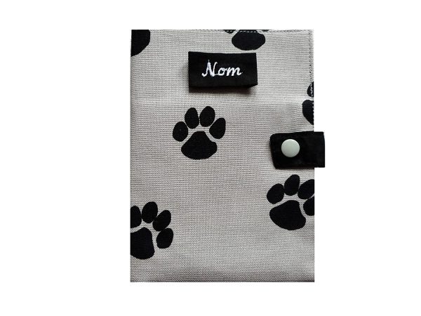 Etui Passeport pour Animaux de Compagnie Protège Carnet de Santé Chat Chien Nac Nom Brodé Empreintes de Pattes Noires Gris – Image 6