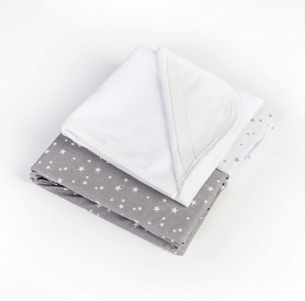 Lot de 2 draps-Housse+ alèse 50x83 imperméable Oeko TEX 00% Coton Compatible Berceau cododo Next2me, Lullago, Safety First (Etoiles Gris/Blanc) – Image 2