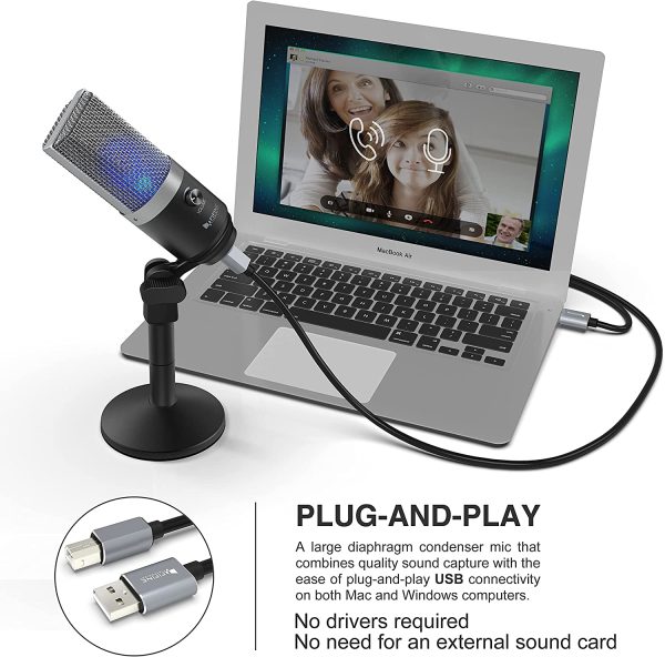 FIFINE USB Microphone, Microphone PC pour ordinateurs Mac et Windows, optimisé pour l’enregistrement, lecture en transit de Twitch, voix silence, podcasting pour YouTube, discussions sur Skype. (K670) – Image 2