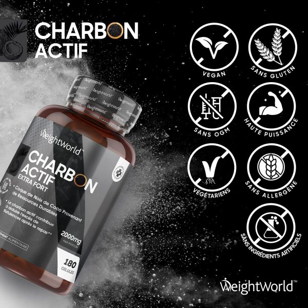 Charbon Actif Végétal de Coco 100% Naturel Extra Fort 2000 mg par Portion - 180 Gélules Vegan, Sans Additifs, 333mg par Gélule - Testé par Agrolab - Charbon Végétal de Poudre de Coque de Noix de Coco – Image 6