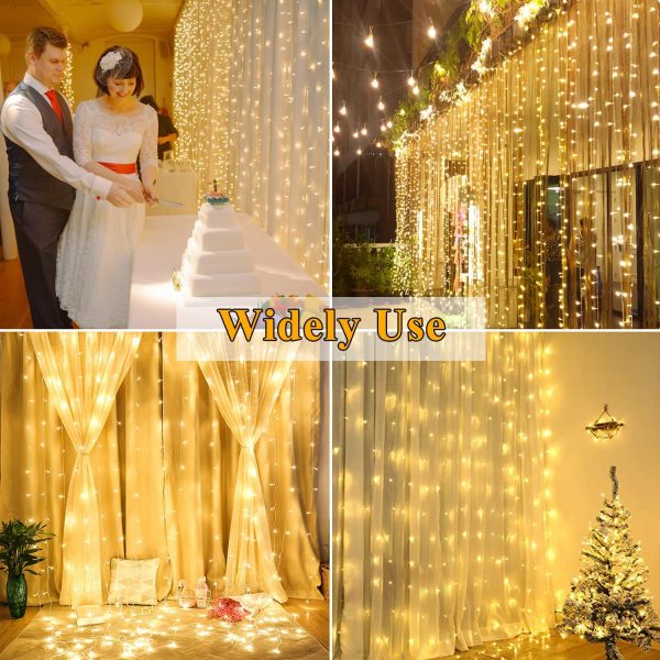 Rideau Lumineux - 300 LED 3M*3M Guirlande Lumineuse Rideau 8 Modes Etanche USB & Télécommande Rideau de Lumiere Interieur Exterieur Decoration pour Chambre Noël Mariage Fenêtre – Image 4