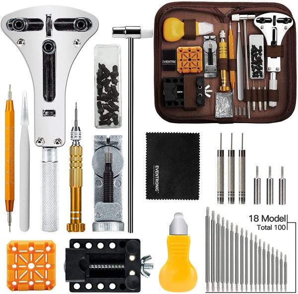 Eventronic Kit de Réparation de Montre, Ensemble D'outils de Barre de Ressort Professionnel, Ensemble D'outils de Broche de Lien de Bande de Montre avec étui de Transport (Noir&Marron) – Image 4