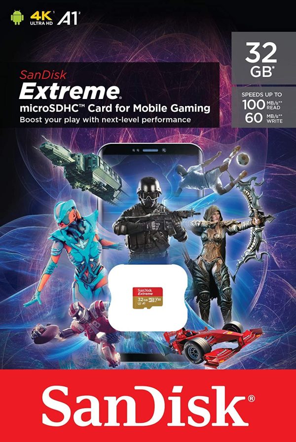 Carte microSD Extreme  32 Go pour le mobile gaming, avec A2 App Performance, prend en charge les graphiques de jeu AAA/3D/VR et la vidéo 4K UHD, 100 MB/s en classe de lecture 10, UHS-I, U3, V30 – Image 3