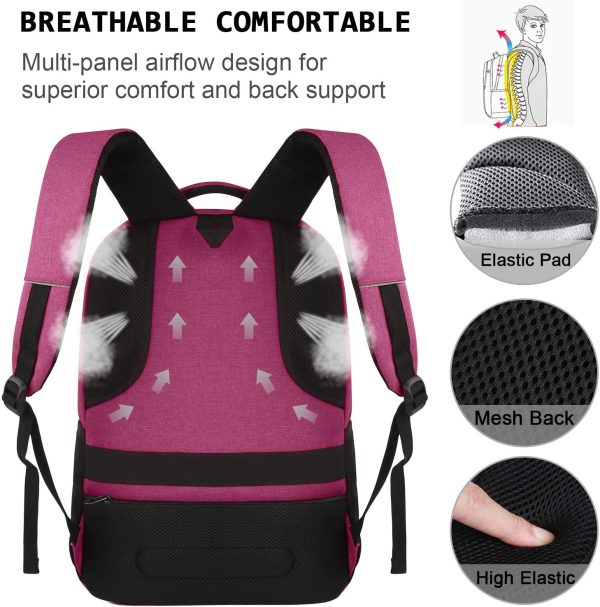 marcello Sac à Dos Ordinateur 15.6 Pouces avec USB Charging Port, Résistant à l'eau Sac a Dos PC Portable et Sac à Dos Grande Capacité, Portable pour Loisirs Affaire Scolaire (15,6 Pouces, Rose) – Image 7