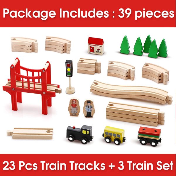 Circuit Train Enfant,Train en Bois (magnétique)& Rails Pack(39 pcs),Compatible avec Brio, Thomas, Lidl et d'autres Marques Populaires. – Image 5