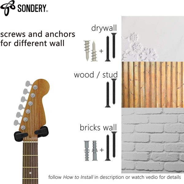 Sondery Accroche Support guitare mural porte crochet pour guitare acoustique électrique ukulélé basse, pack de 2 – Image 9