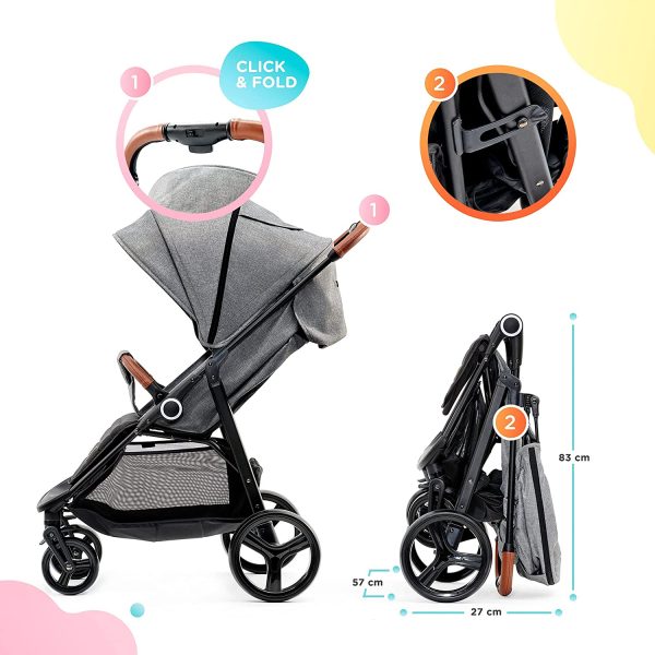 Kinderkraft Poussette Bébé GRANDE, Compacte, Légère, Pliable, 0 à 15 kg, Gris – Image 2