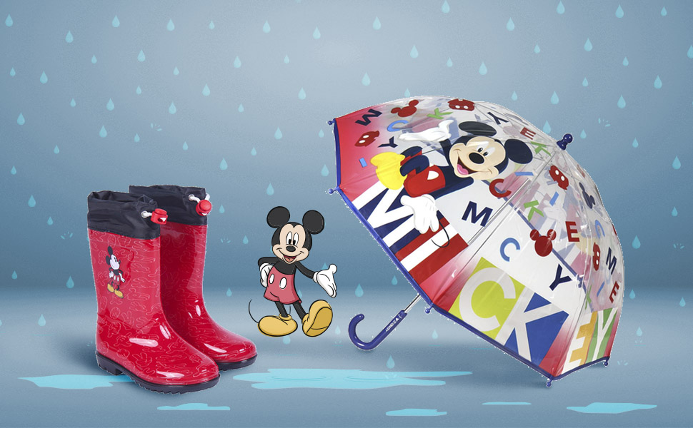 Parapluie Mickey Mouse. Bottes pour enfants.