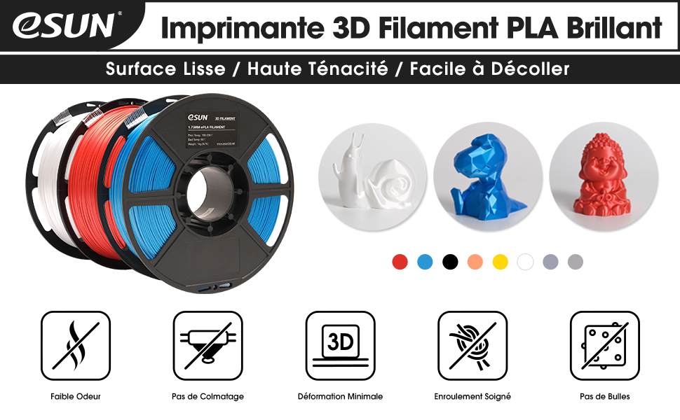 eSUN PLA Brillant Filament 1.75mm Imprimante 3D Filament PLA 1KG Bobine Filament d'impression 3D