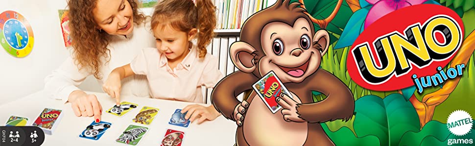 UNO Junior Jeu de société et de 45 Cartes avec Dessins d'animaux, pour Enfants dès 3 Ans, GKF04