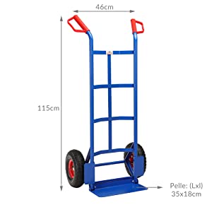 Diable avec pelle pliante - max. 200 kg capacité de charge roues pneumatiques goblet de chargement