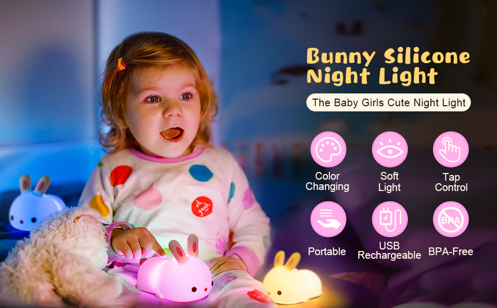 Veilleuse Enfant,Veilleuse Bébé,Veilleuse Enfant Rechargeable,Veilleuse Bebe LED Lapin Tactile