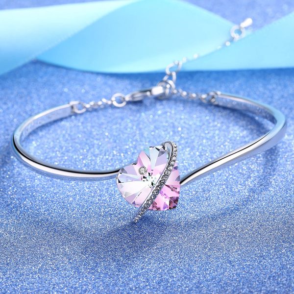 GEORGE · SMITH❤️Bracelet Femme Argent Plaqué Réglable Bracelet Cœur pour Femme avec Cristal Bleu Rose, Idéal Bijoux Cadeau de Fête des mères Anniversaire pour Femme Maman Ami ??avec Boîte Cadeau – Image 5