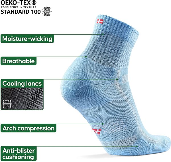 DANISH ENDURANCE Chaussettes de Course à Pied Longue Distance et Marathon pour Homme et Femme, Renforcées, Respirantes et Anti-Ampoules, pour Sports et Running, Compression de la Voûte Plantaire, Fasciite Plantaire