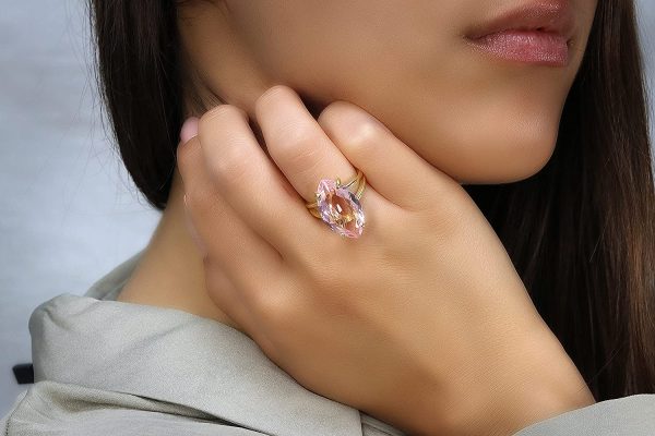 Élégant Bague En Quartz Rose En Or Rose 14k - Bijoux Faits Main Pour Les Anniversaires, Les Fêtes - Bagues Mode Pour Femmes - Boîte Cadeau Gratuite – Image 8