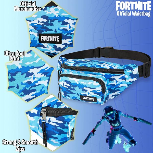 Fortnite Sac Banane Enfant, Petite Sacoche Enfant Garcon, Pochette Ceinture pour Sport, Vélo, Randonnée Et Voyage, Idée Cadeau Anniversaire Fortnite Enfants Et Ado (Camo Bleu) – Image 2