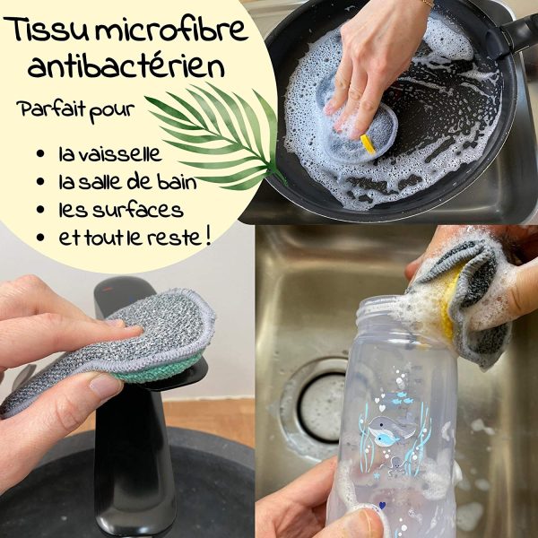 Lot 6 éponges lavables en Microfibres antibactériennes + 3 Chiffons Microfibre réutilisable Offerts! Tampons à récurer la Vaisselle, poeles, poelons, Pots sans Rayures. Eponge Lavable réduire dechets – Image 9