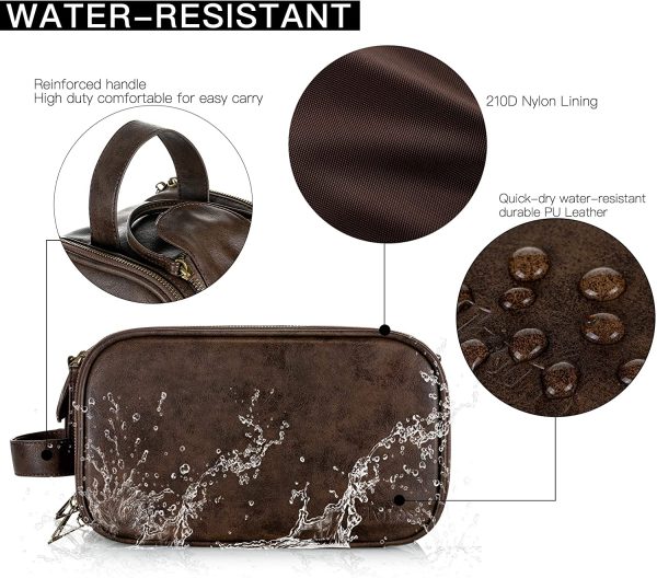 Elviros Trousse de Toilette pour Homme avec Grande Capacité, Trousse de Maquillage avec Imperméable PU, avec Sac Étanche, 24 x 15 x 16 cm, Brun Chocolat – Image 6