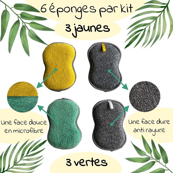 Lot 6 éponges lavables en Microfibres antibactériennes + 3 Chiffons Microfibre réutilisable Offerts! Tampons à récurer la Vaisselle, poeles, poelons, Pots sans Rayures. Eponge Lavable réduire dechets – Image 4