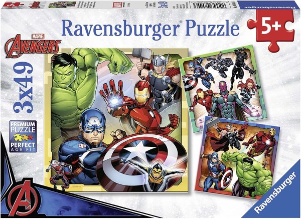 Ravensburger- 3 Puzzles de 49 pièces Les puissants Avengers Marvel The Enfant, 4005556080403, Néant, 0