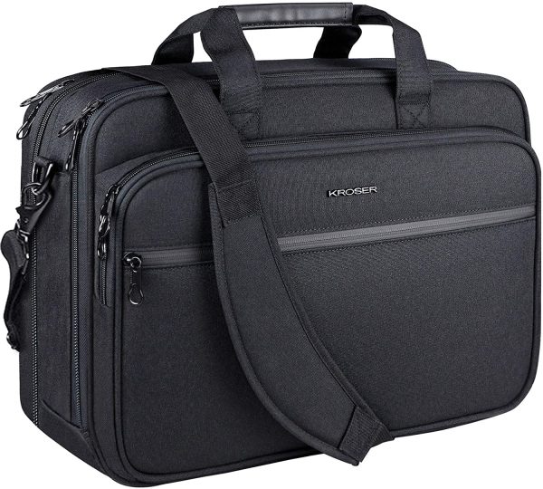 18" Sac à Main Sacoche pour Ordinateur Portable Jusqu'à 17,3" Sacoche Imperméable Extensible Porte-doucments à Bandoulière avec Poches RFID pour Voyage/Affaires/Collège/Homme Laptop Bag – Image 2