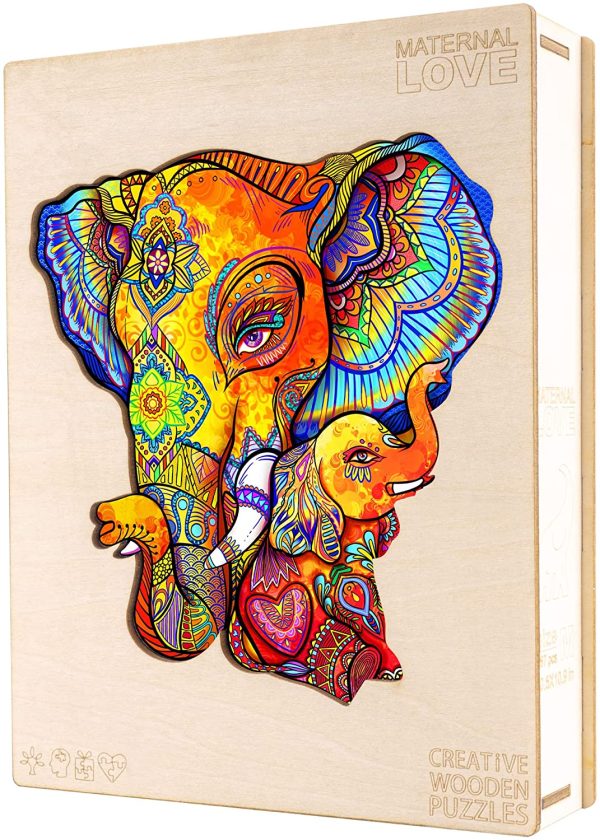 Elephant Puzzles en Bois, KAAYEE Elephant Puzzle Maternal Love, Puzzle de Forme Animale pour Adultes, Pièces de Puzzle en Bois de Forme Unique, avec Boîte-Cadeau en Bois (L'éléphant, S) – Image 7