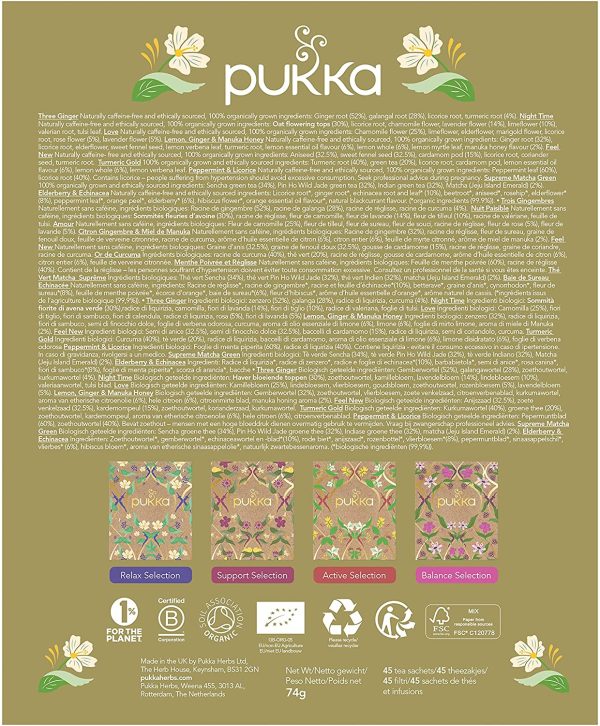 Pukka Coffret Thés Et Infusions Sélection, Idée Cadeau, Sélection De D'Infusions Biologiques Ayurvédiques Issus Du Commerce Equitable, 100% Bio (1 Boite, 45-Sachets) – Image 5