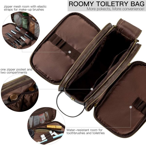 Elviros Trousse de Toilette pour Homme avec Grande Capacité, Trousse de Maquillage avec Imperméable PU, avec Sac Étanche, 24 x 15 x 16 cm, Brun Chocolat