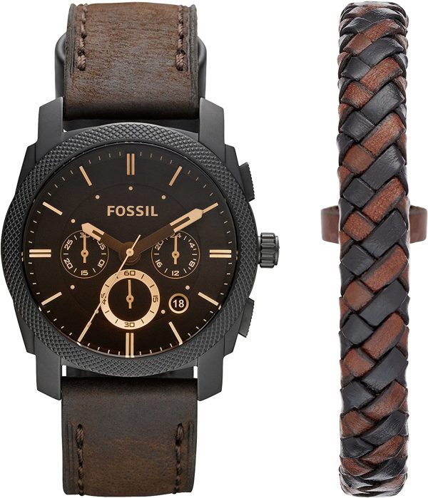 Fossil Homme Chronographe Quartz Montre avec Bracelet en Cuir FS5251SET